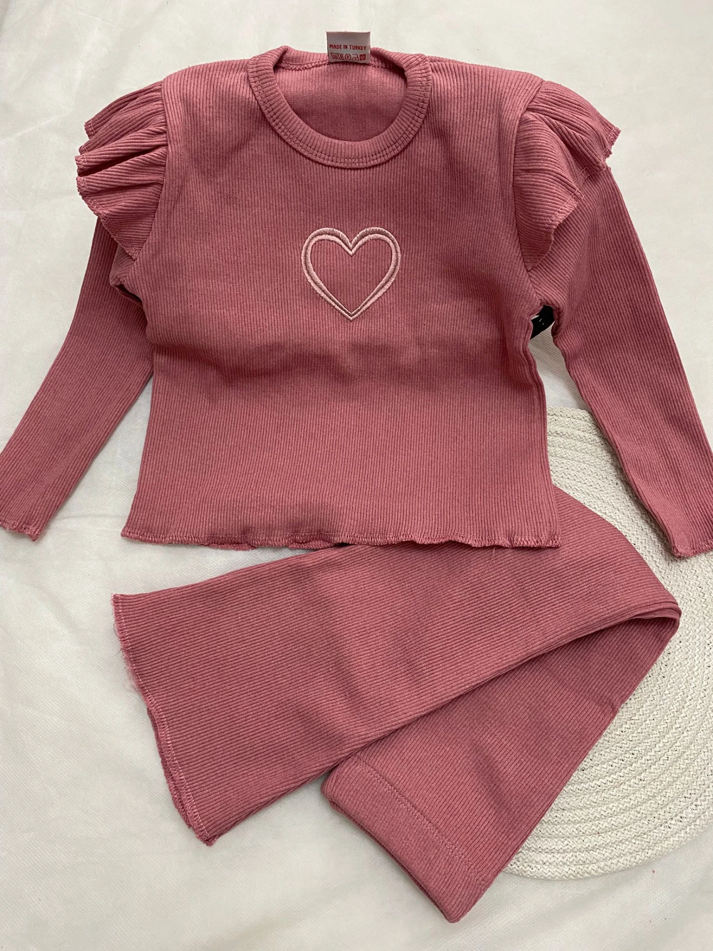 Gül Kurusu Kalp Detaylı Fitilli Takım 