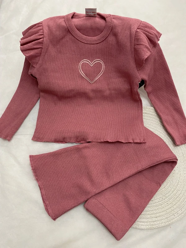 Gül Kurusu Kalp Detaylı Fitilli Takım 